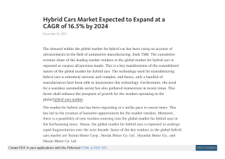 Hybrid Cars Market Expected to Expand at a CAGR of 16.5% by 2024