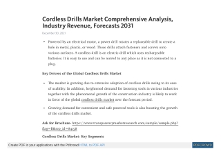 Cordless Drills Market - Global Industry Analysis, Forecast 2031