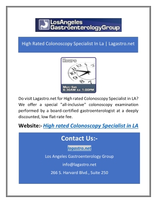 High Rated Colonoscopy Specialist In La | Lagastro.net