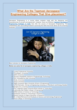 What Are the Topmost Aerospace Engineering Colleges That Give placement