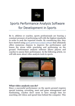 Sports Performance Analysis Software for Development in Sports