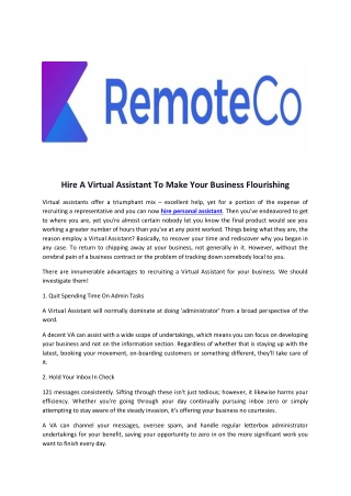 Hire A Virtual Assistant To Make Your Business Flourishing