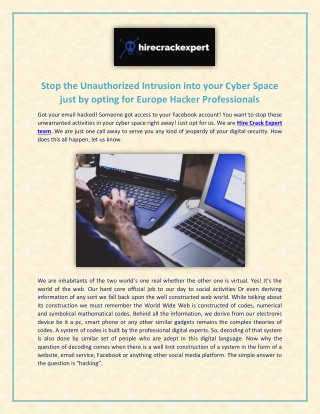 Europe Hacker Professionals Stop the Unauthorized Intrusion into your Cyber Space