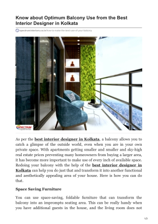 Know about Optimum Balcony Use from the Best Interior Designer in Kolkata