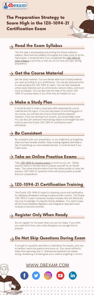 The Preparation Strategy to Score High in the 1Z0-1094-21 Certification Exam