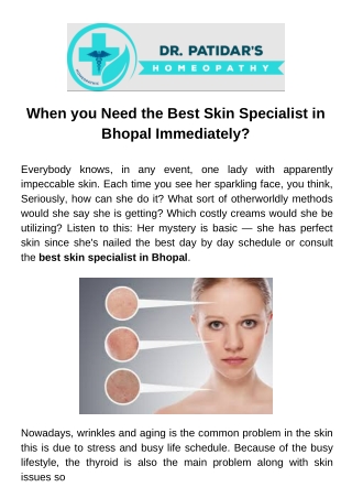 When you Need the Best Skin Specialist in Bhopal Immediately?