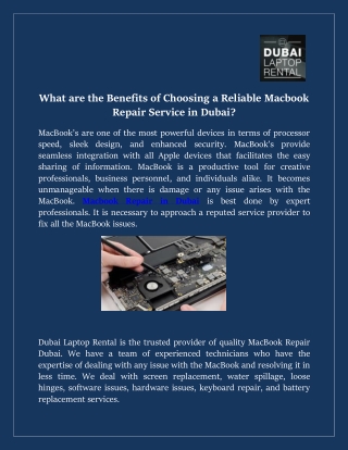 What are the Benefits of Choosing a Reliable Macbook Repair Service in Dubai?