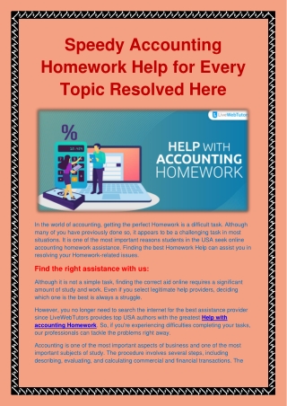 Speedy Accounting Homework Help for Every Topic Resolved Here