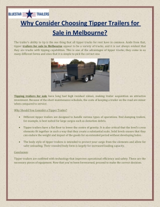 Why Consider Choosing Tipper Trailers for Sale in Melbourne