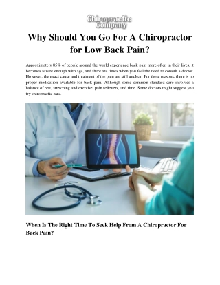 Why Should You Go For A Chiropractor for Low Back Pain?