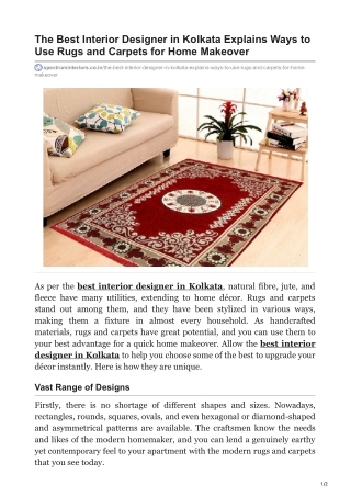 The Best Interior Designer in Kolkata Explains Ways to Use Rugs and Carpets for Home Makeover