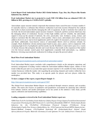Latest Report Food Antioxidant Market
