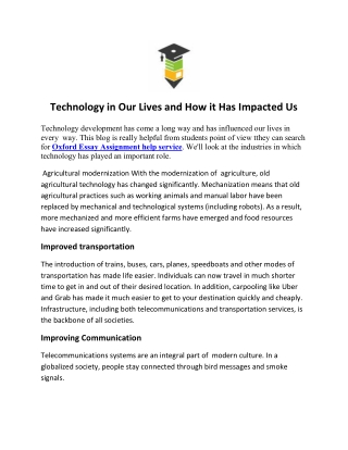 Technology in Our Lives and How it Has Impacted Us