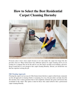 How to Select the Best Residential Carpet Cleaning Hornsby