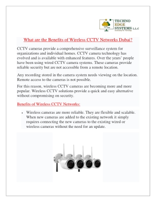 What are the Benefits of Wireless CCTV Networks Dubai?
