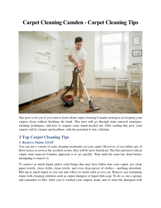 Carpet Cleaning Camden - Carpet Cleaning Tips