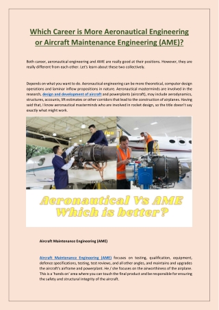 Which Career is More Aeronautical Engineering or Aircraft Maintenance Engineering(AME)