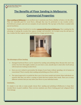 The Benefits of Floor Sanding in Melbourne Commercial Properties