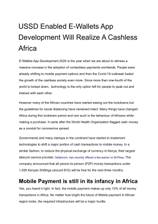 USSD Enabled E-Wallets App Development Will Realize A Cashless Africa