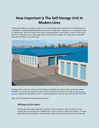 How Important Is The Self-Storage Unit In Modern Lives