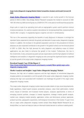 Angio Suites (Diagnostic Imaging) Market Global Competitive Analysis and Growth Forecast till 2029