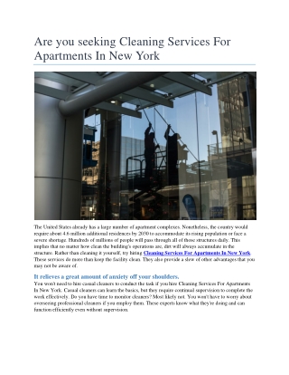 Are you seeking Cleaning Services For  Apartments In New York
