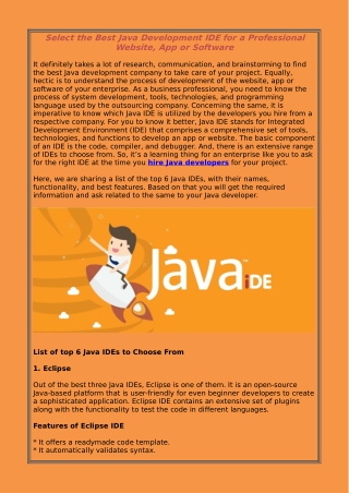 Select the Best Java Development IDE for a Professional Website, App or Software