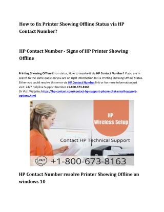 How to fix Printer Showing Offline Status via HP Contact Number?