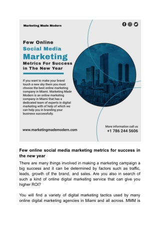 Few online social media marketing metrics for success in the new year