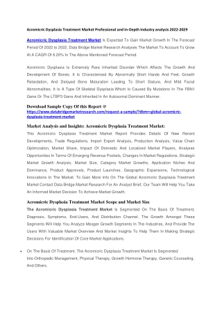 Acromicric Dysplasia Treatment Market Professional and In-Depth Industry analysis 2022-2029