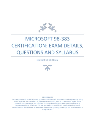 Microsoft 98-383 Certification: Exam Details, Questions and Syllabus