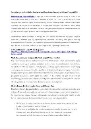 Electrotherapy Devices Market Qualitative and Quantitative Research with Detail Forecast 2029