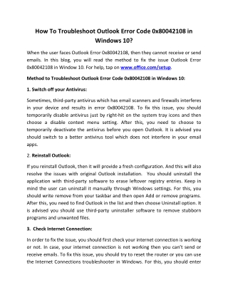 PPT - Resolve - Troubleshoot Outlook Error Code 0x80042108 In Windows ...