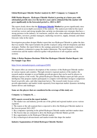 Global Hydrogen Chloride Market Analysis by 2027