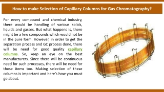 How to make Selection of Capillary Columns for Gas Chromatography