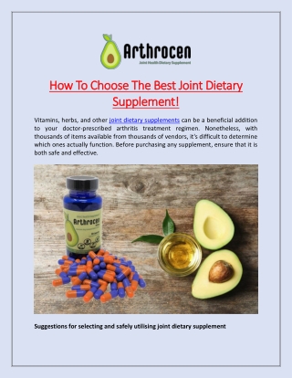 How To Choose The Best Joint Dietary Supplement!