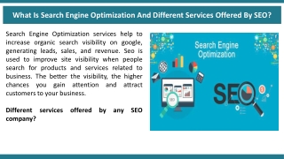 What Is Search Engine Optimization And Different Services Offered By SEO