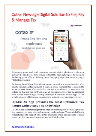 Cotax New-age Digital Solution to File, Pay & Manage Tax