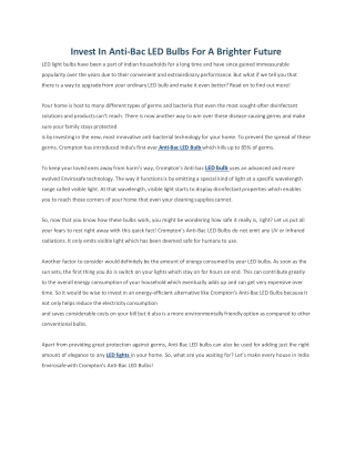 Crompton - Invest In Anti-Bac LED Bulbs For A Brighter Future