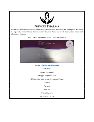 Want To Buy Dermal Fillers Online  Privatepharma.com