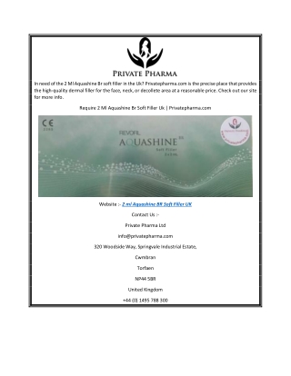 Require 2 Ml Aquashine Br Soft Filler Uk  Privatepharma.com