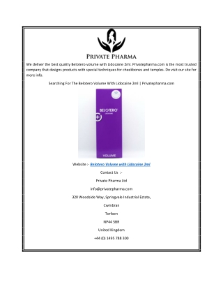 Searching For The Belotero Volume With Lidocaine 2ml  Privatepharma.com