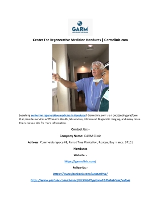 Center For Regenerative Medicine Honduras | Garmclinic.com