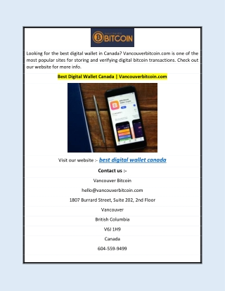 Best Digital Wallet Canada  Vancouverbitcoin.com