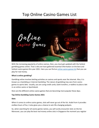 Top Online Casino Games List