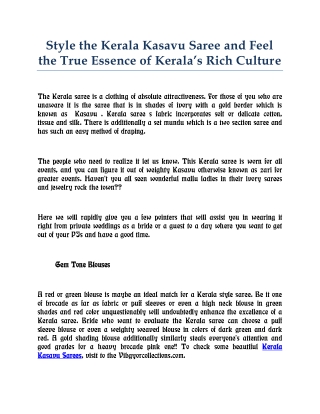 Style the Kerala Kasavu Saree and Feel the True Essence of Kerala