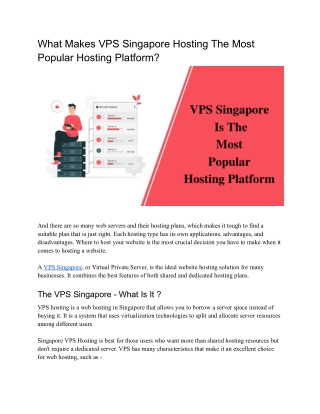 What Makes VPS Singapore Hosting The Most Popular Hosting Platform?