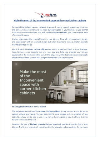 Make the most of the Inconvenient space with corner kitchen cabinets