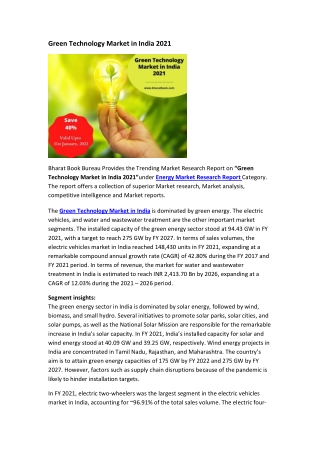 Green Technology Market in India 2021