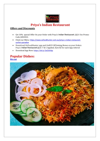 10% off - Priya's Indian Restaurant takeaway Surfers Paradise, QLD